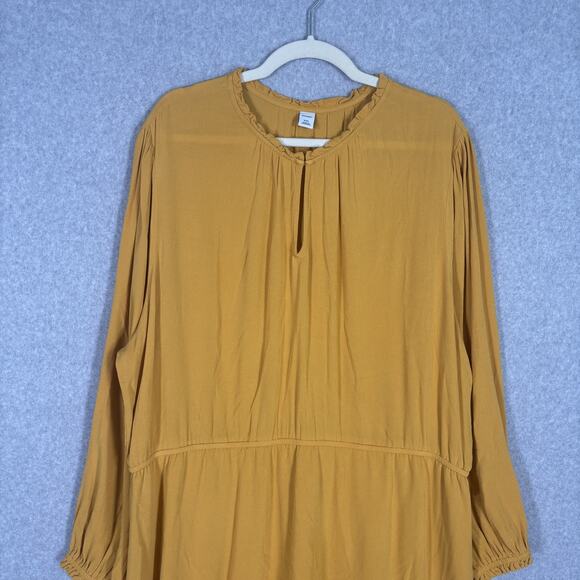 Old Navy Dress XXL Midi Mustard Ruffle Boho Peasant Flowy Puff Festival Western - Picture 2 of 10